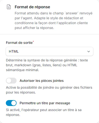 Les paramètres de l'agent API