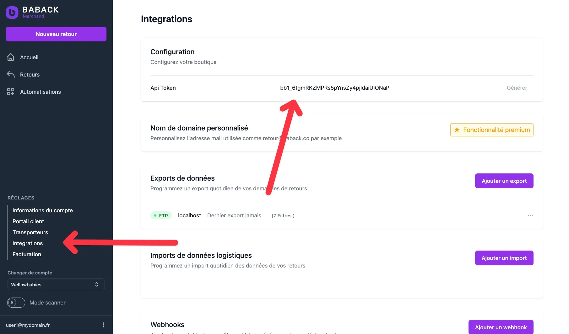 La page Intégration du back-office Baback