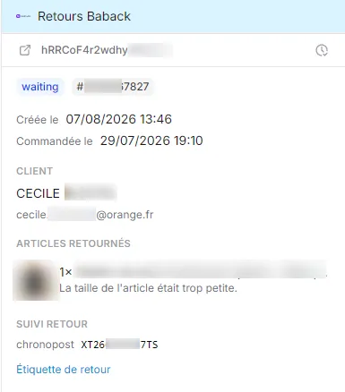 La fiche Retour Baback dans une conversation