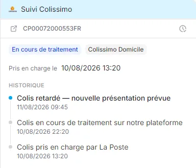 La fiche de suivi Colissimo dans une conversation