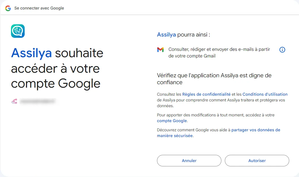 L'écran de consentement Google