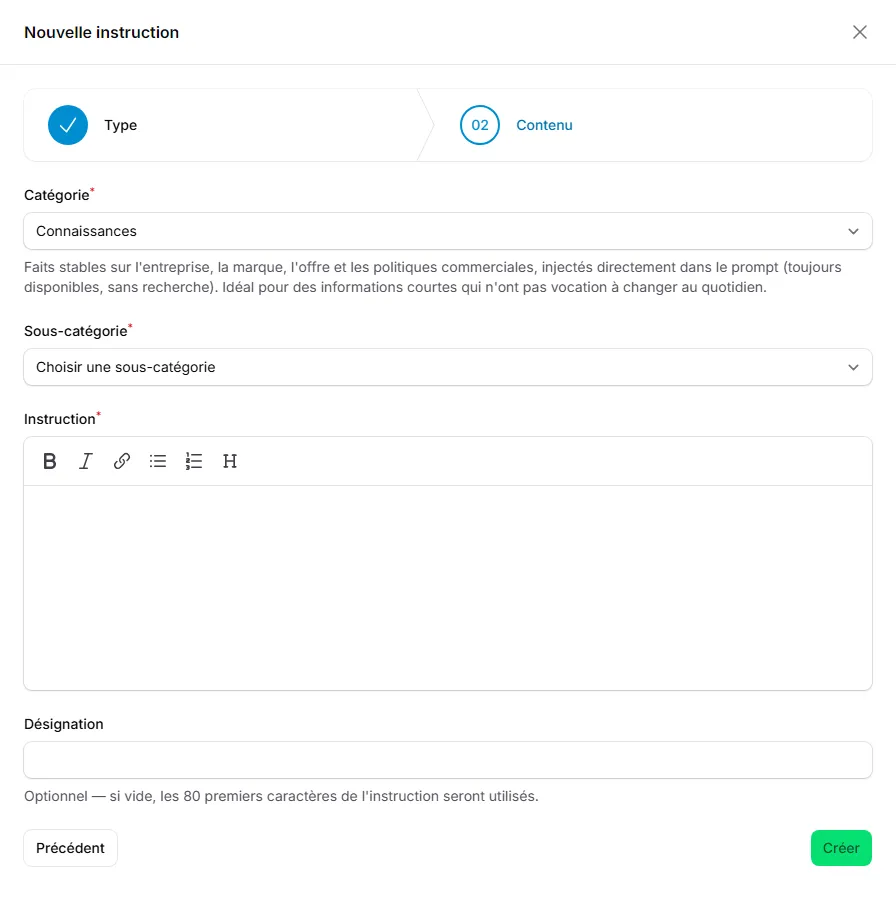 La création d'une instruction