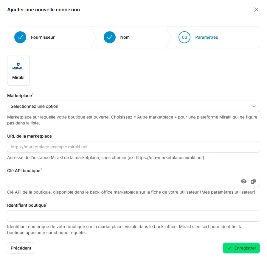Le formulaire de connexion Mirakl
