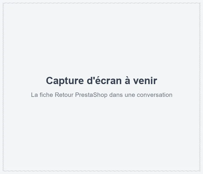 La fiche Retour PrestaShop dans une conversation