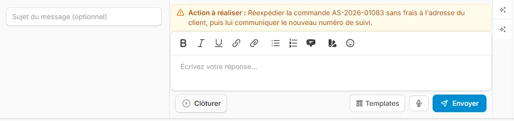La zone de réponse d'une conversation