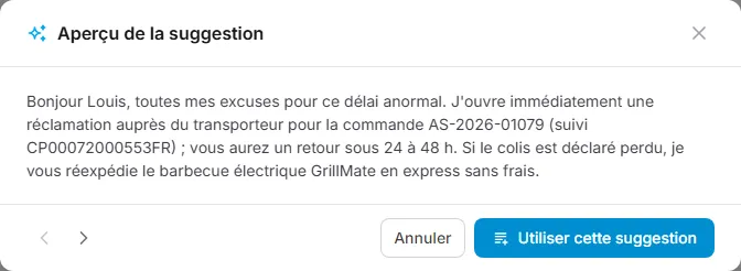Les suggestions de réponse
